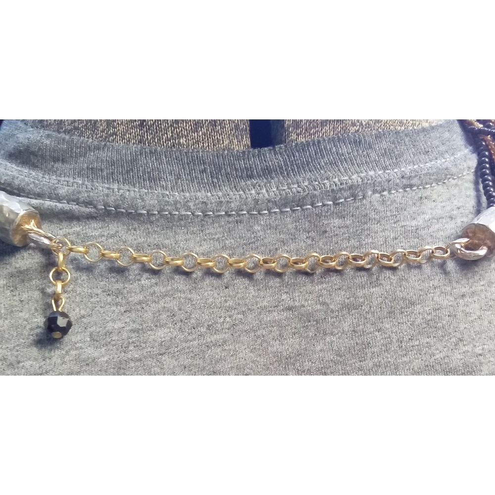 Multi Strand Seed Bead‎ Statement Necklace Black Bronze Gold Silver Tone Boho - Picture 3 of 3